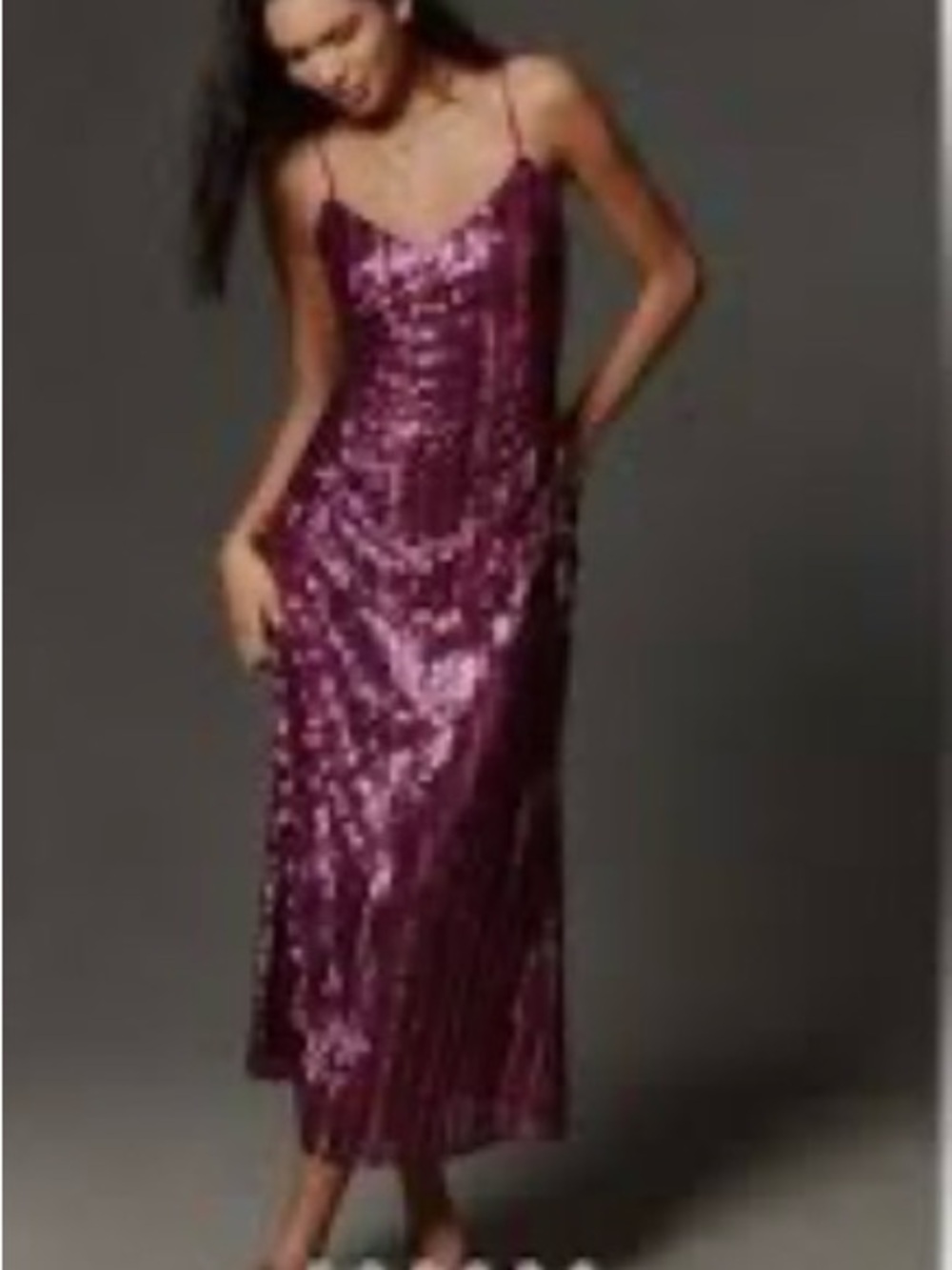 Anthropologie Sequin Slip Maxi Dress in Plum